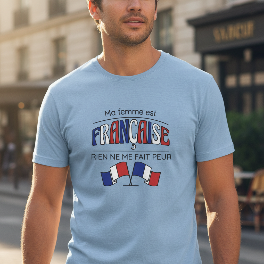 🇫🇷 T-shirt Homme “Ma femme est Française” – Humour & Fierté | UNiKtee REF00076