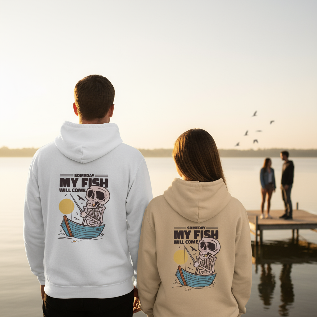 🎣 Sweat à Capuche “Someday My Fish Will Come” – Humour & Pêche | UNiKtee REF00053