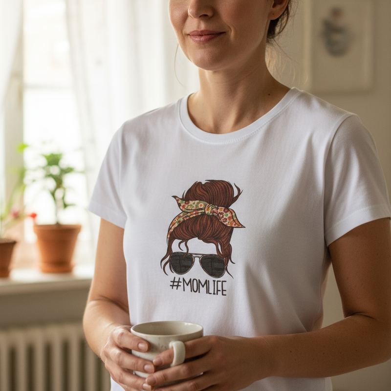T-shirt Femme “#MomLife” – Humour, Style & Caféine | UNiKtee REF00050