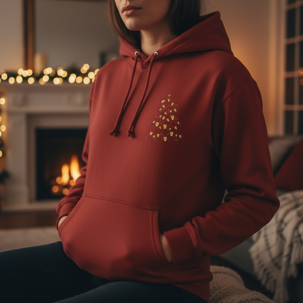 Sweat à Capuche Unisexe “Arbre de Noël Doré” – Design Festif & Style Streetwear | REF00057