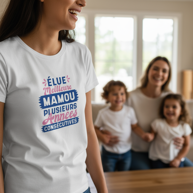 💖 T-shirt Femme “Élue Meilleure Mamou” – Tendresse & Humour | UNiKtee REF00032