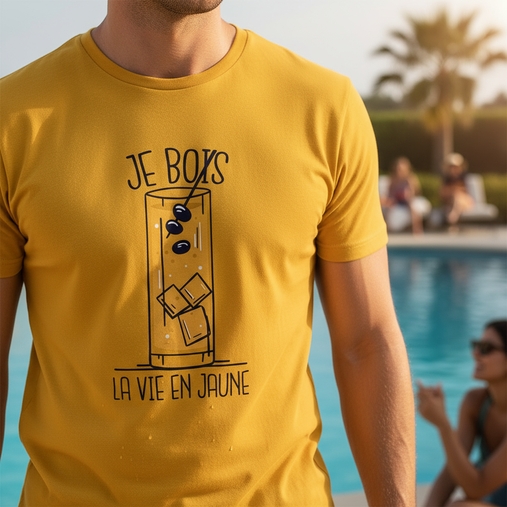 T-shirt Homme “Je Bois la Vie en Jaune” – Humour & Bonne Humeur | UNiKtee - REF00027