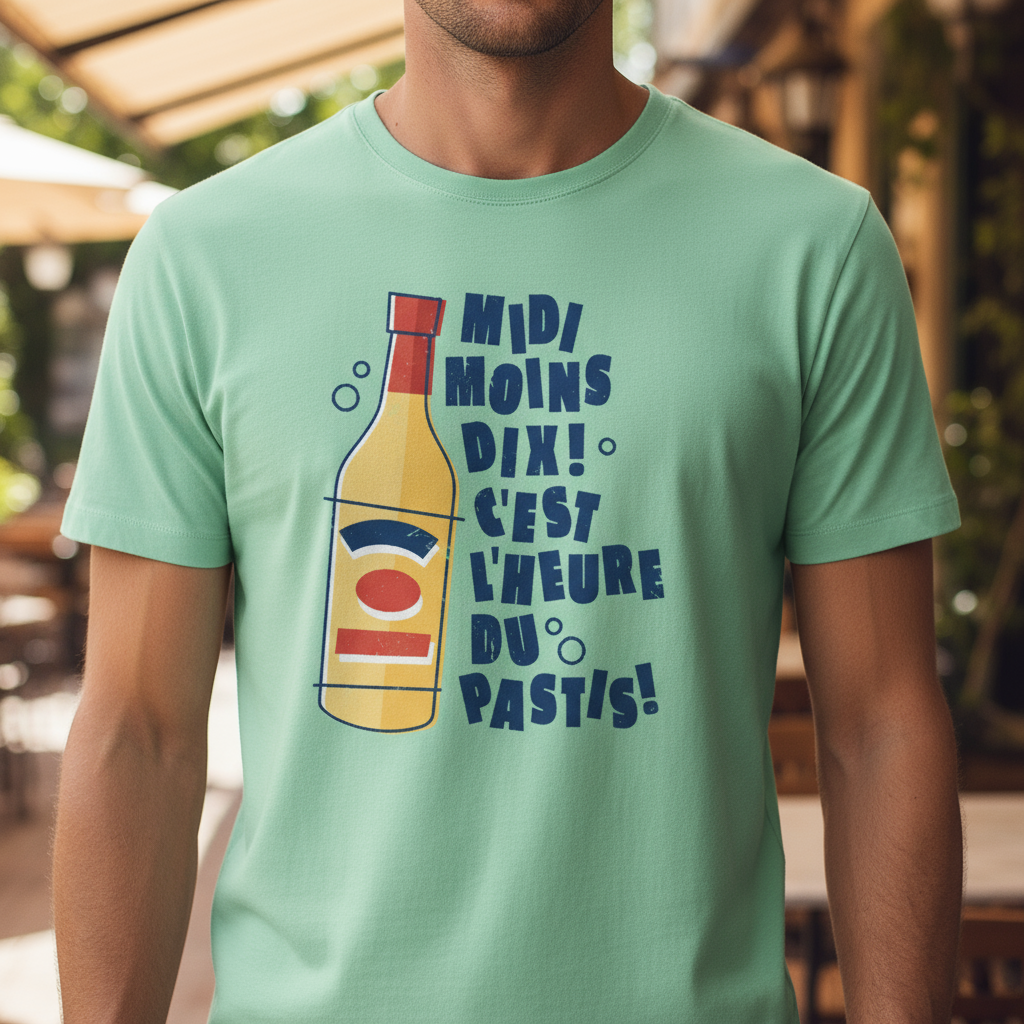 T-shirt Homme “C’est l’heure du Pastis” – Humour & Apéro du Sud | UNiKtee REF00039