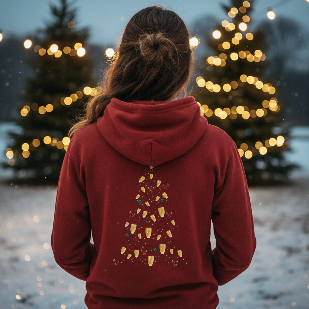 Sweat à Capuche Unisexe “Arbre de Noël Doré” – Design Festif & Style Streetwear | REF00057