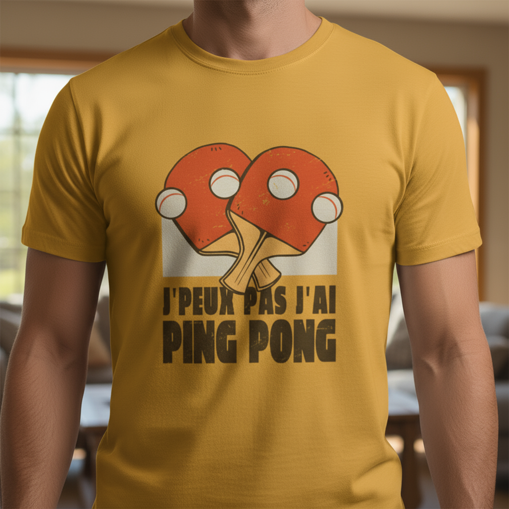 T-shirt Homme “J’peux pas, j’ai Ping Pong” – Humour & Style Sportif | UNiKtee REF00040