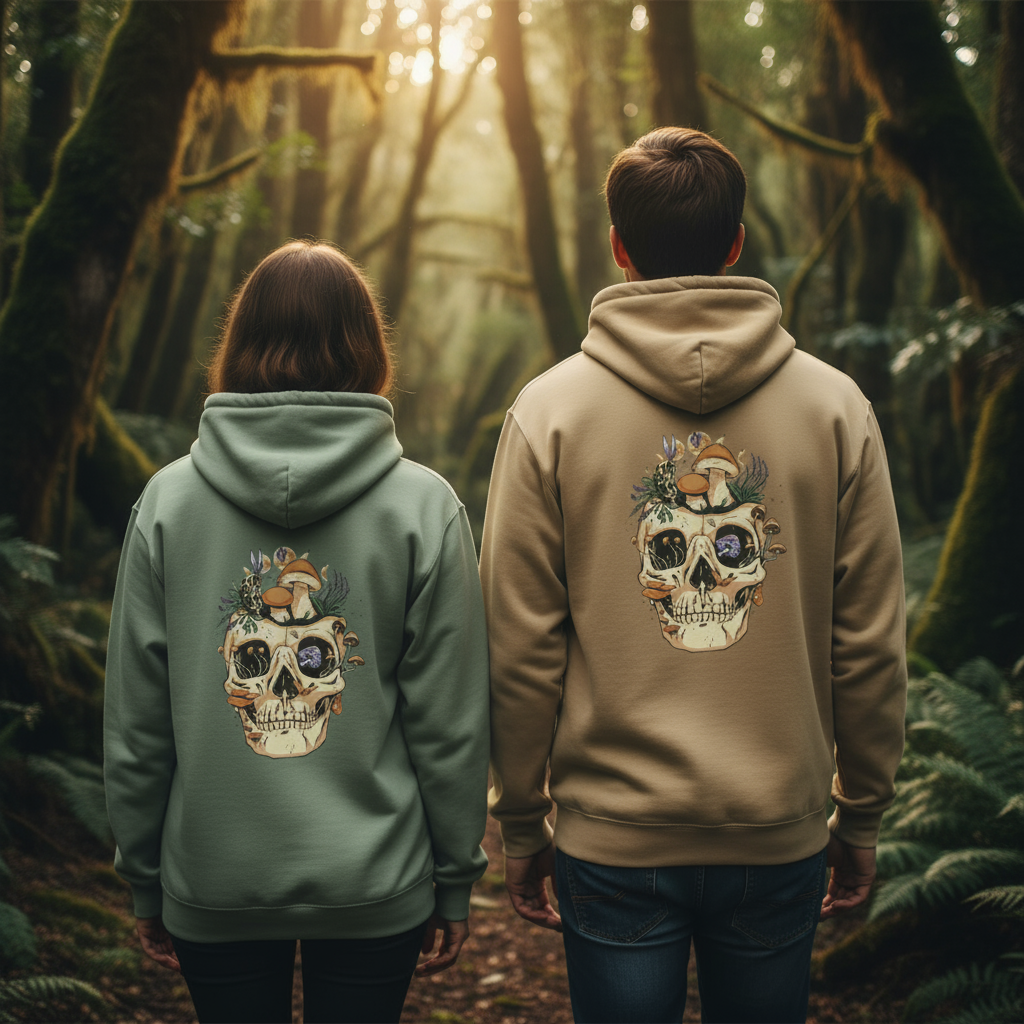 Sweat à Capuche Unisexe “Forest Skull” – Crâne Bohème & Nature Sauvage | REF00060