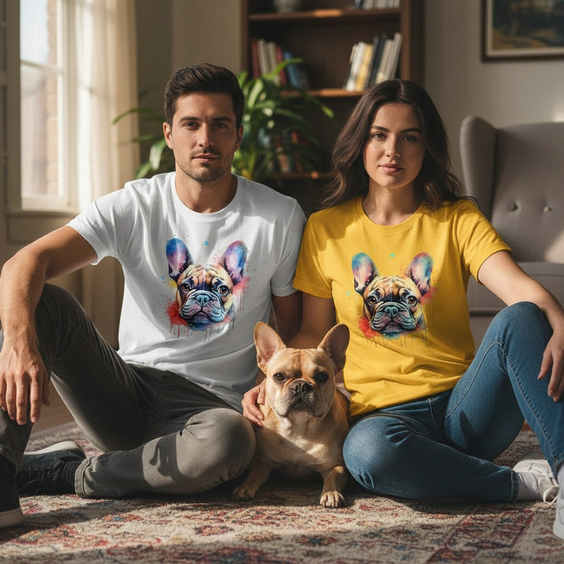 T-shirt Bouledogue Français Aquarelle – Unisexe | UNiKtee REF00010